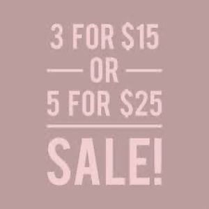 Sale!!! 3 for $15 or 5 for $25 on any CLOTHING item.
